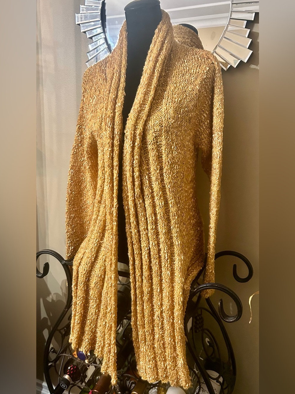 Gold Open-Front Ribbed Cardigan Sweater - Picture 2 of 5
